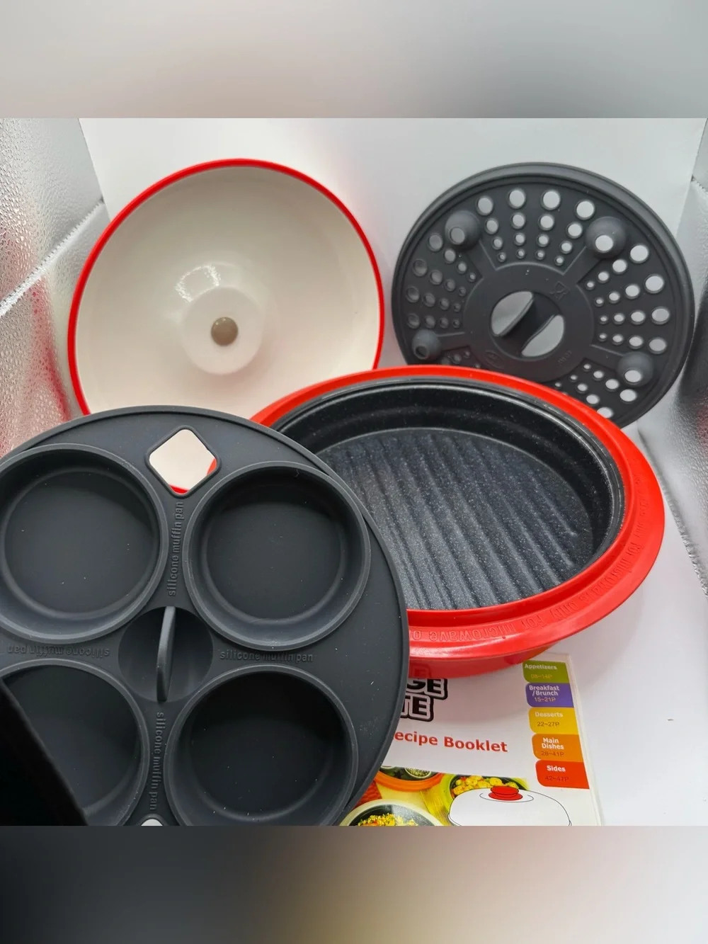 Range Mate Pro Microwave Grill Deluxe 4 Piece Pan Set Red Cooker Dorm College Gi